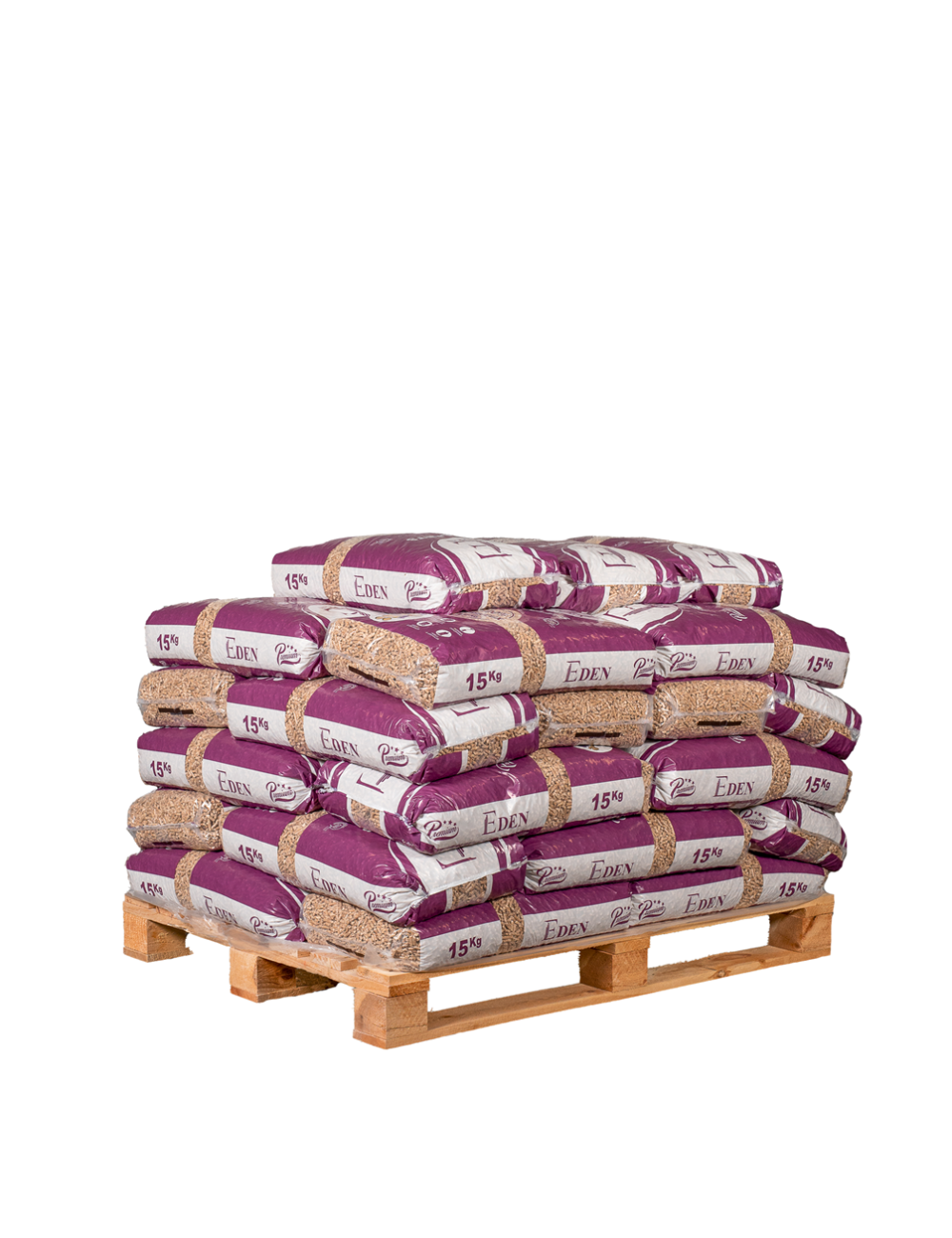 EDEN PELLETS PELLETS DE MADERA PREMIUM – Palet de 33 sacos de 15 kg o 495 kg.